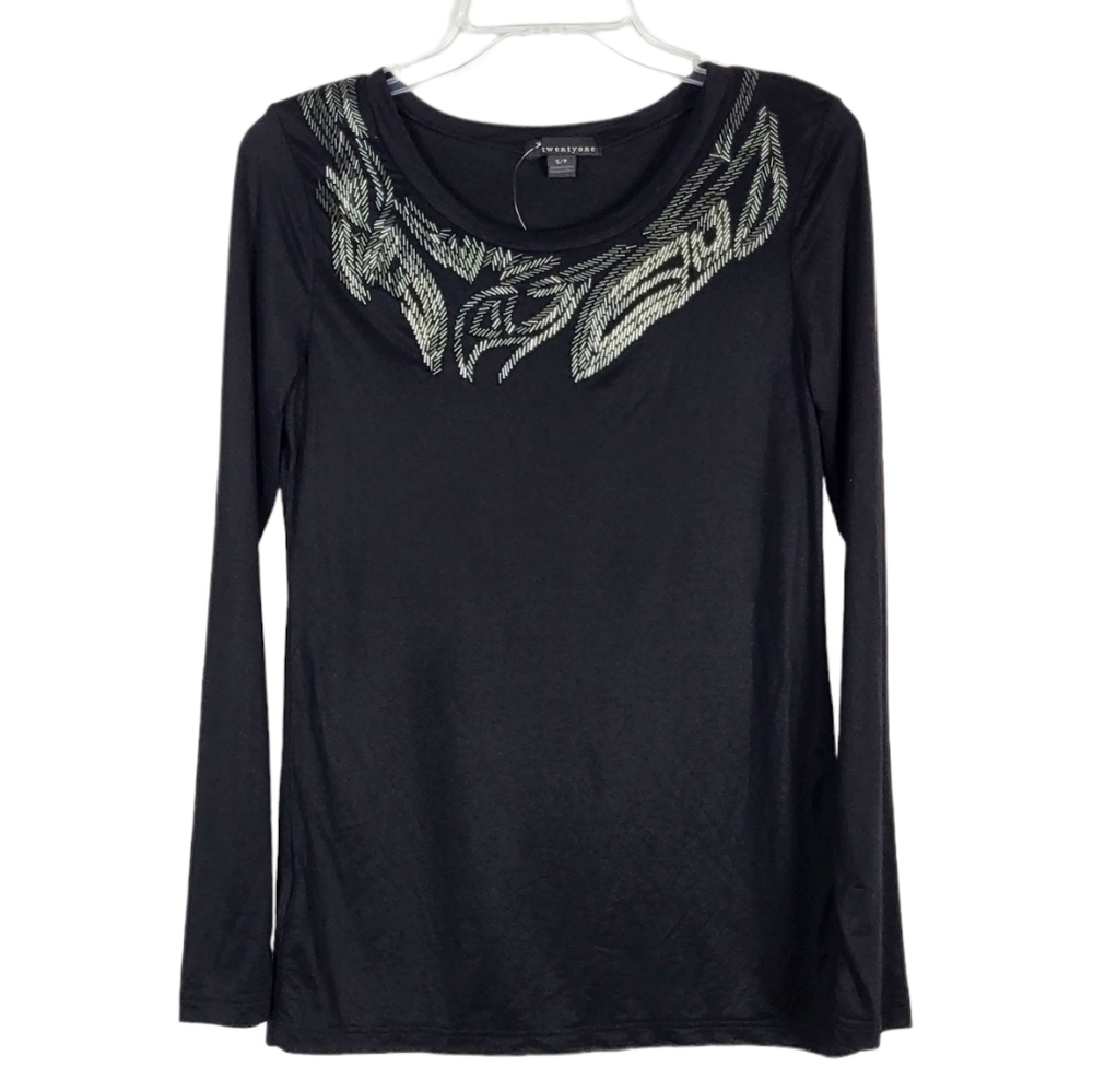 FOREVER 21 beaded long sleeve shirt NWT black